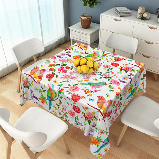 Lofaris Colorful Floral Brids Vintage Square Tablecloth