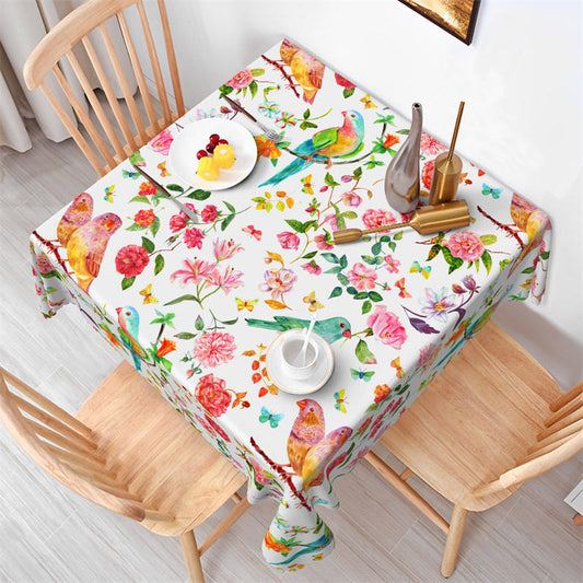 Lofaris Colorful Floral Brids Vintage Square Tablecloth