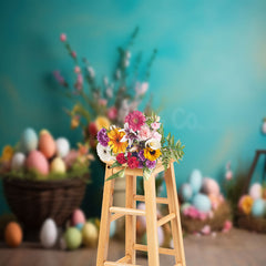 Lofaris Colorful Floral Eggs Basket Easter Photo Backdrops