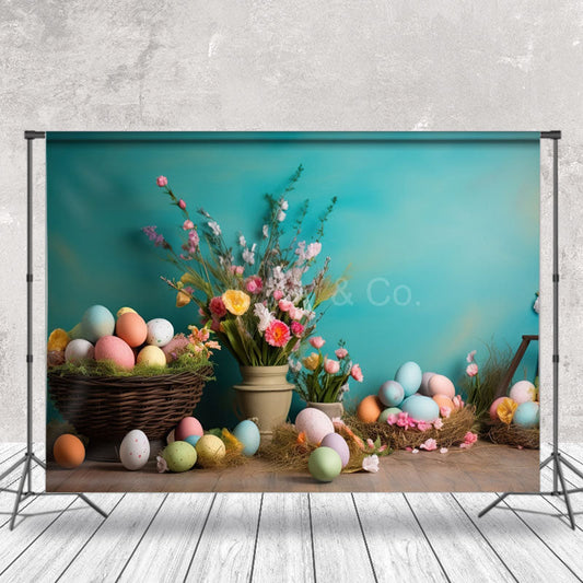 Lofaris Colorful Floral Eggs Basket Easter Photo Backdrops