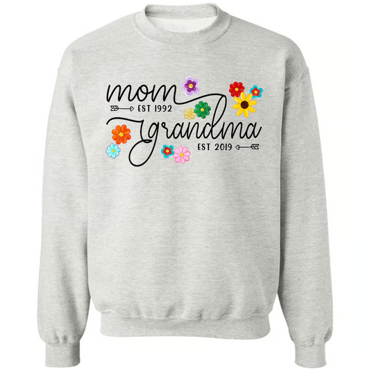 Lofaris Colorful Floral Mom Grandma Custom Name Sweatshirt