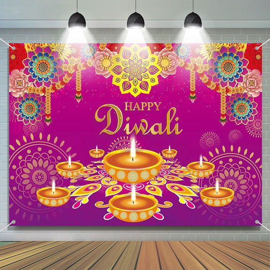 Lofaris Colorful Floral Pattern Light Purple Diwali Backdrop