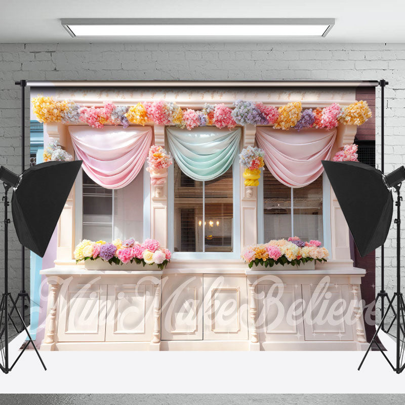 Lofaris Colorful Floral Store Window Curtain Photo Backdrop