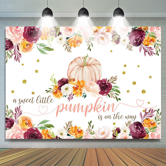 Lofaris Colorful Floral Sweet Pumpkin Baby Shower Backdrop