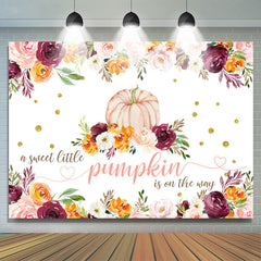 Lofaris Colorful Floral Sweet Pumpkin Baby Shower Backdrop