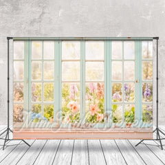 Lofaris Colorful Floral Warm Sunshine Wooden Window Backdrop