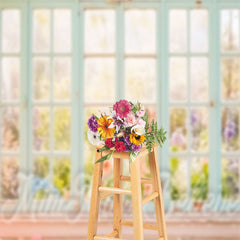 Lofaris Colorful Floral Warm Sunshine Wooden Window Backdrop