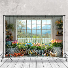 Lofaris Colorful Floral White Wood Window Backdrop For Photo