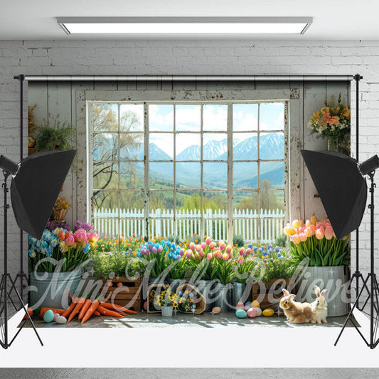 Lofaris Colorful Floral White Wood Window Backdrop For Photo