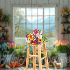 Lofaris Colorful Floral White Wood Window Backdrop For Photo
