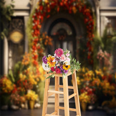 Lofaris Colorful Flower Door Sunshine Spring Photo Backdrop