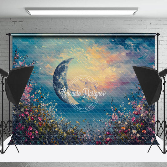 Lofaris Colorful Flower Moon Sunset Painting Photo Backdrop