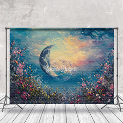 Lofaris Colorful Flower Moon Sunset Painting Photo Backdrop