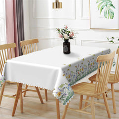 Lofaris Colorful Flowers Butterflies White Dining Tablecloth
