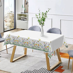 Lofaris Colorful Flowers Butterflies White Dining Tablecloth