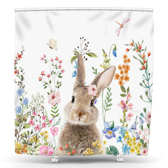 Lofaris Colorful Flowers Rabbit Easter Spring Shower Curtain