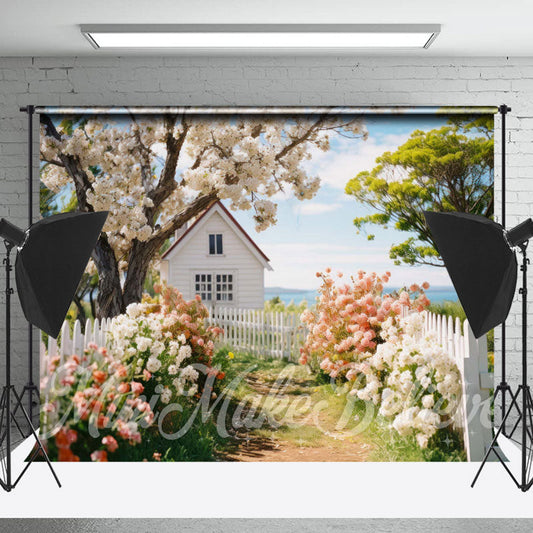 Lofaris Colorful Flowers Wooden Fence House Spring Backdrop