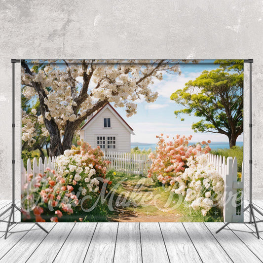 Lofaris Colorful Flowers Wooden Fence House Spring Backdrop