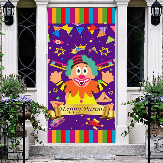 Lofaris Colorful Funny Clown Happy Purim Day Door Cover