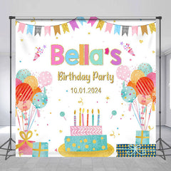 Lofaris Colorful Gift Balloon Cake Custom Birthday Backdrop