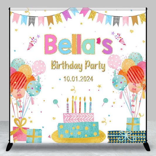 Lofaris Colorful Gift Balloon Cake Custom Birthday Backdrop
