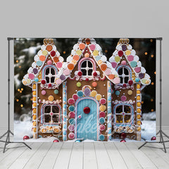 Lofaris Colorful Gingerbread House Snow Bokeh Christmas Backdrop