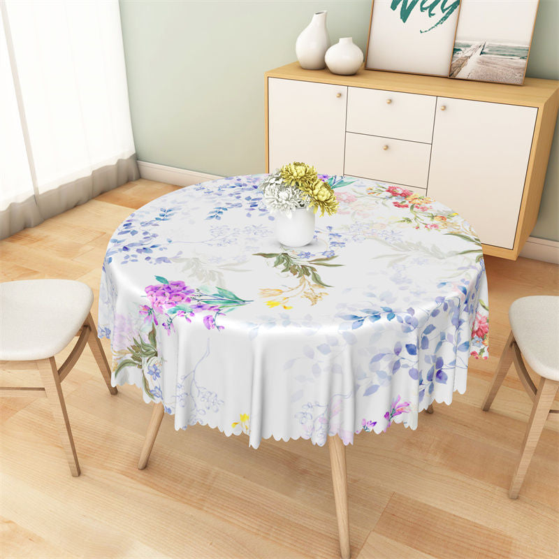 Colorful Gradient Greenery Floral Round Tablecloth - Lofaris