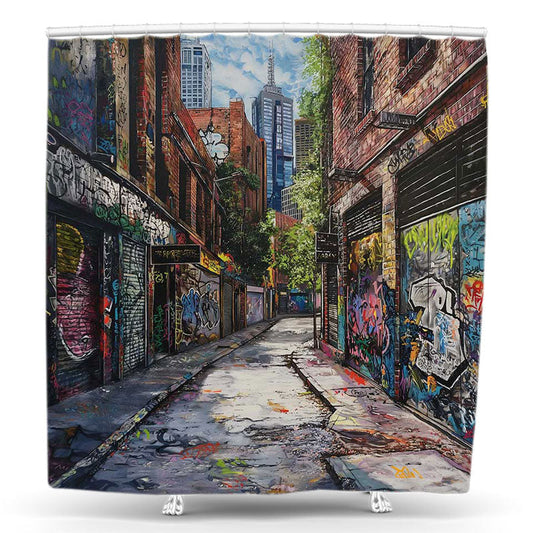 Lofaris Colorful Graffiti Street Building Shower Curtain