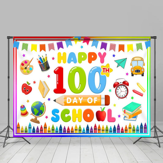 Lofaris Colorful Happy 100th Day Of School Party Backdrop