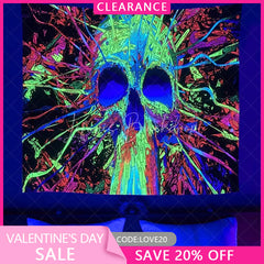 (Ship In 24HR) Colorful Hippie Skull Wall Blacklight Tapestry for Bedroom