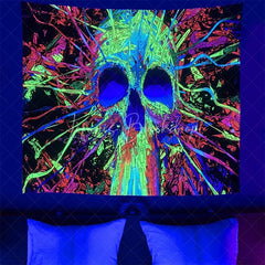 Lofaris (Ship In 24HR) Colorful Hippie Skull Wall Blacklight Tapestry for Bedroom