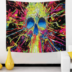 Lofaris Colorful Hippie Skull Wall Blacklight Tapestry for Bedroom