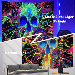 Lofaris Colorful Hippie Skull Wall Blacklight Tapestry for Bedroom