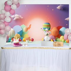 Lofaris Colorful Hot Air Balloon Night Birthday Backdrop