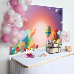 Lofaris Colorful Hot Air Balloon Night Birthday Backdrop