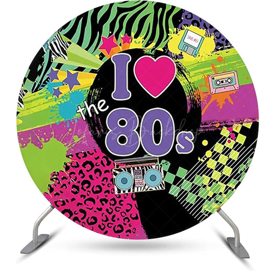 Lofaris Colorful I Love The 80s Disco Round Party Backdrop