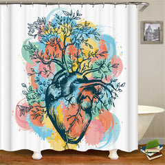 Lofaris Colorful Ink Splatter Heart Tree Shower Curtain