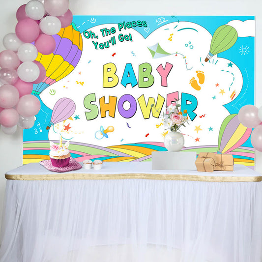 Lofaris Colorful Lines Hot Air Balloons Baby Shower Backdrop