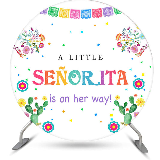 Lofaris Colorful Little Senorita Round Baby Shower Backdrop