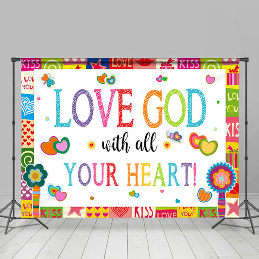 Lofaris Colorful Love Kiss Heart Valentines Day Backdrop