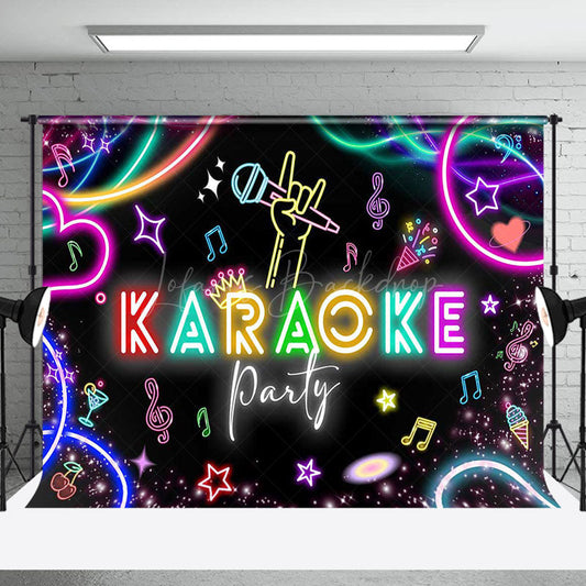 Lofaris Colorful Neon Black Musical Karaoke Party Backdrop