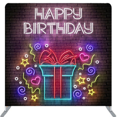 Lofaris Colorful Neon Light Gift Brick Wall Birthday Backdrop