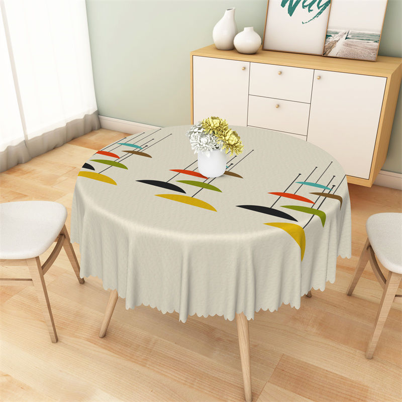Lofaris Colorful Pattern Lines Dots Simple Round Tablecloth