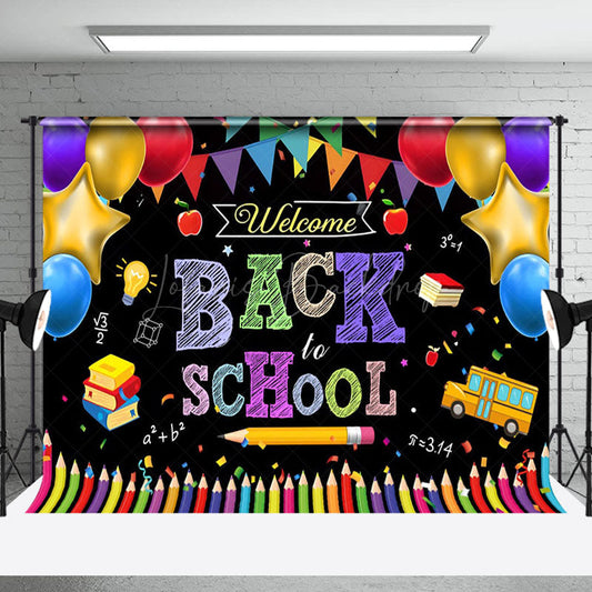 Lofaris Colorful Pencil Balloons Flag Back To School Backdrop