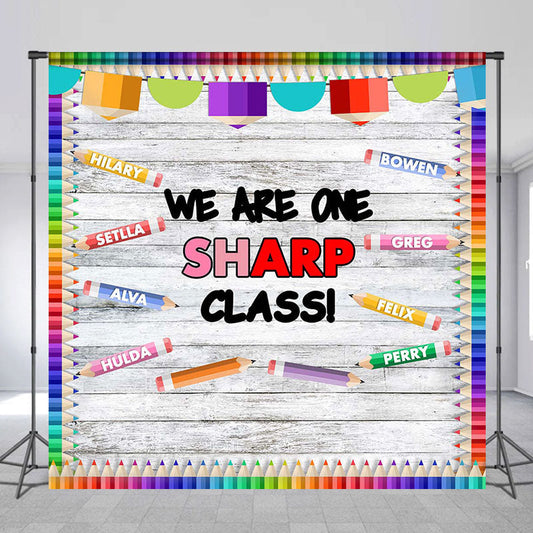 Lofaris Colorful Pencil One Sharp Class Custom Name Backdrop