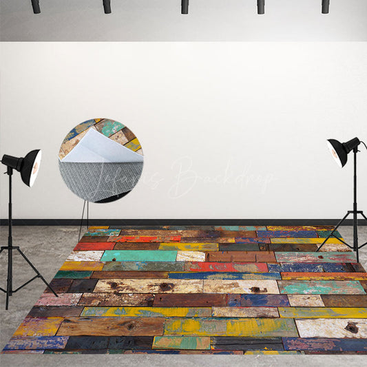 Lofaris Colorful Pigment Retro Brown Wood Floor Backdrop