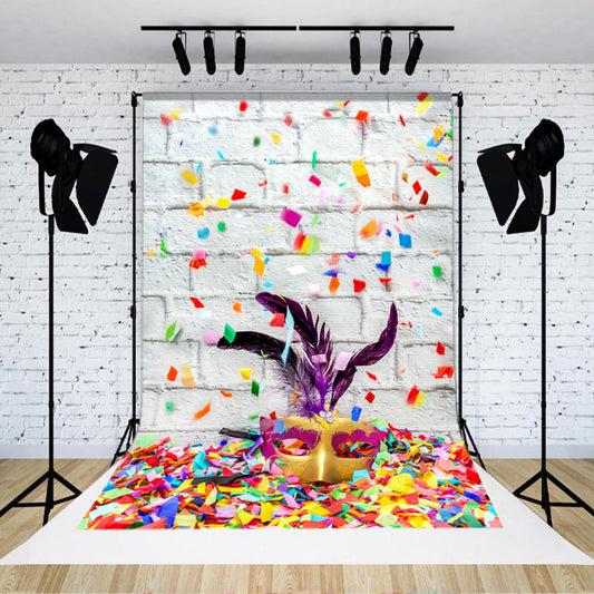 Lofaris Colorful Ribbon Masquerade Brick Cake Smash Backdrop