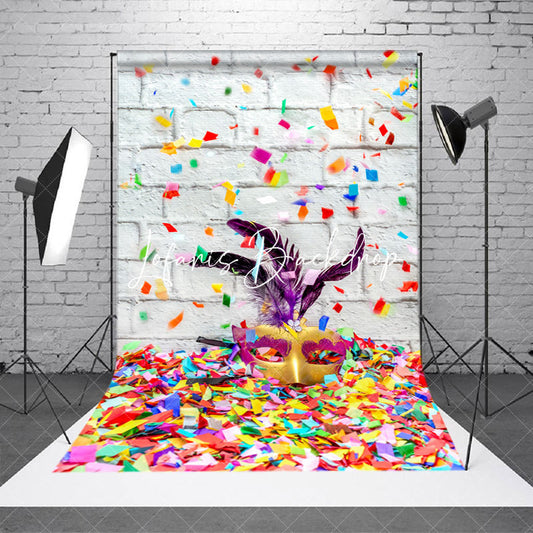 Lofaris Colorful Ribbon Masquerade Brick Cake Smash Backdrop