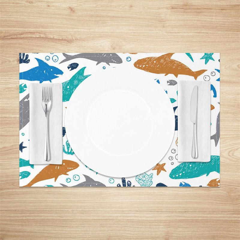 Lofaris Colorful Shark Starfish Undersea Set Of 4 Placemats