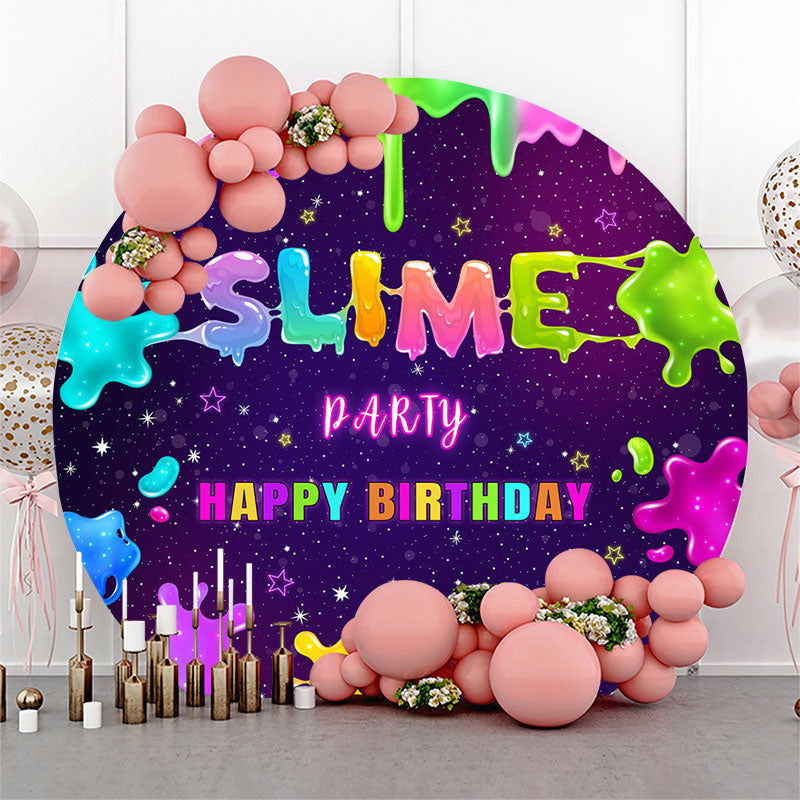 Slime Rond Colorful Slime Party Round Happy Birthday Backdrop - Lofaris